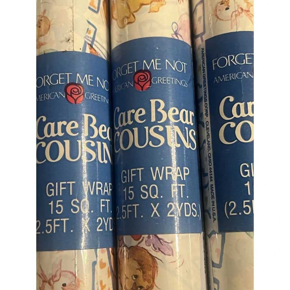 Vintage Care Bears Cousins Birthday Gift Wrap 15 SQ Feet Per‎ Roll New 4 Rolls